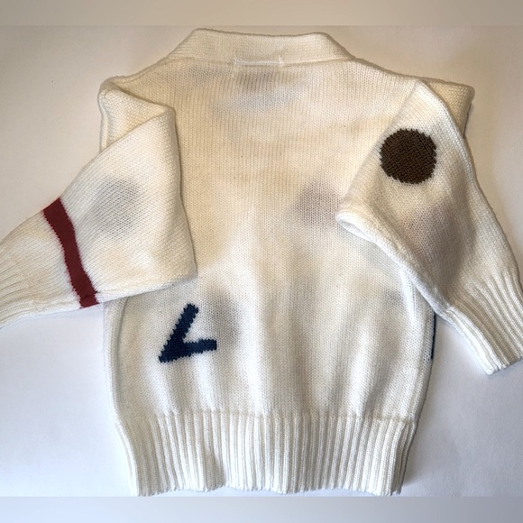 VINTAGE IZOD KIDS WHITE SWEATER BUTTON DOWN CARDIGAN GEOMETRIC SHAPES 3T - Picture 4 of 7